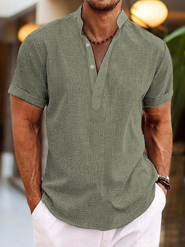 Men's Polo Shirt Short Sleeve with V-Neck and Button Placket
