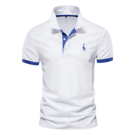 Men's Polo Shirt with Short Sleeves and Contrast Trim with Giraffe Embroidery