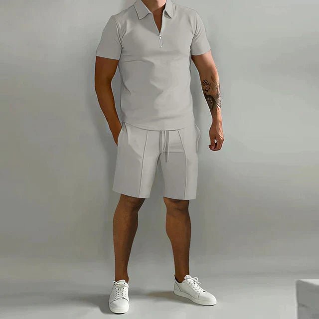 Men's Polo Short Set with Zip Collar and Shorts