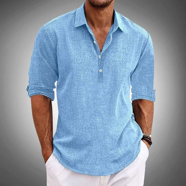 Men's Popover Shirt Long Sleeve with Collar and Loose Fit