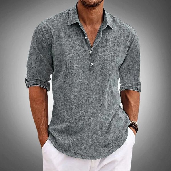 Men's Popover Shirt Long Sleeve with Collar and Loose Fit