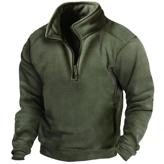 Men's Quarter-Zip Fleece Pullover with Stand Collar and Long Sleeves