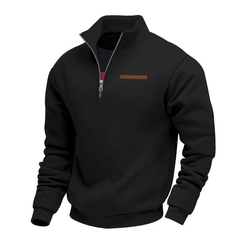 Men's Quarter-Zip Sweatshirt with Stand Collar and Long Sleeves