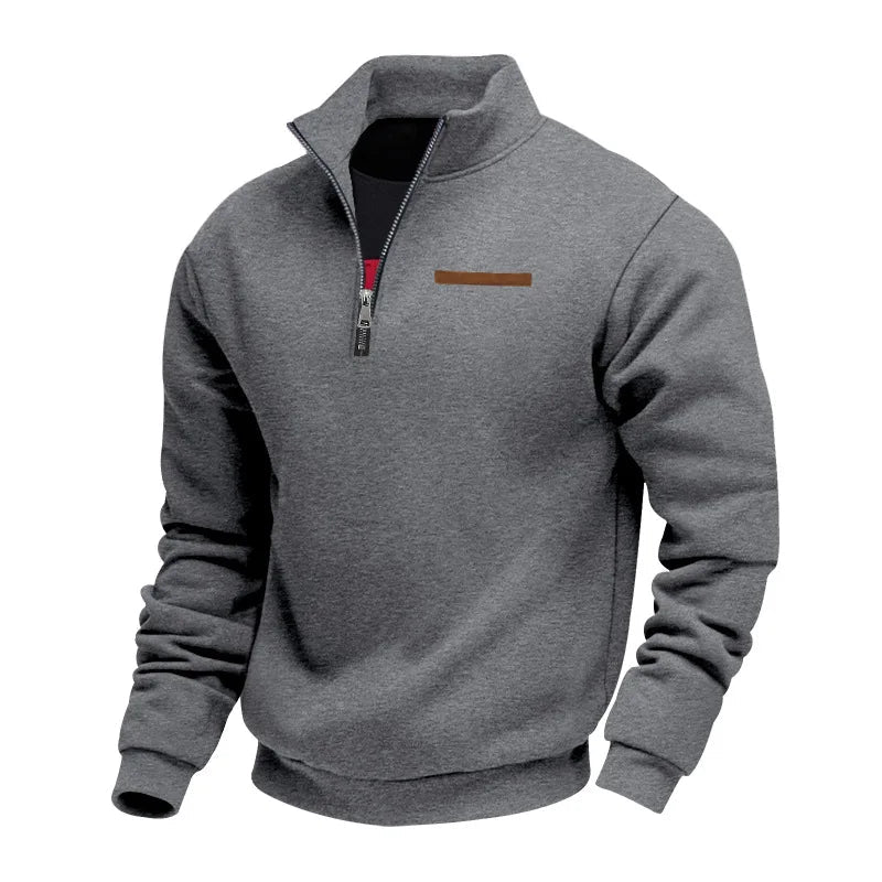 Men's Quarter-Zip Sweatshirt with Stand Collar and Long Sleeves