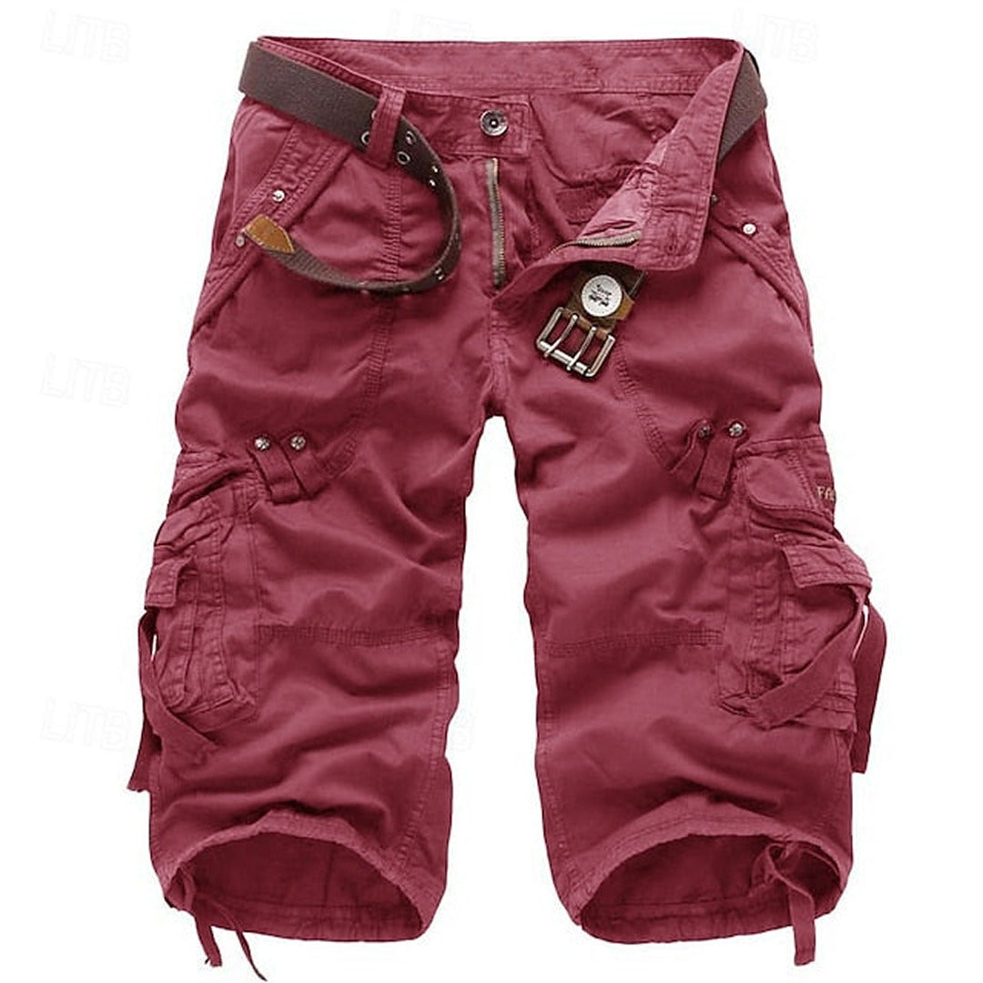 Men's Relaxed Fit Cargo Shorts with Multi-Pocket Design and Belt