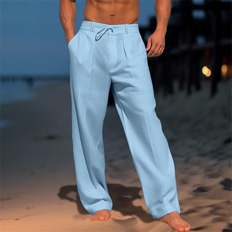Men's Relaxed Fit Trousers with Pleated Front and Drawstring Waist