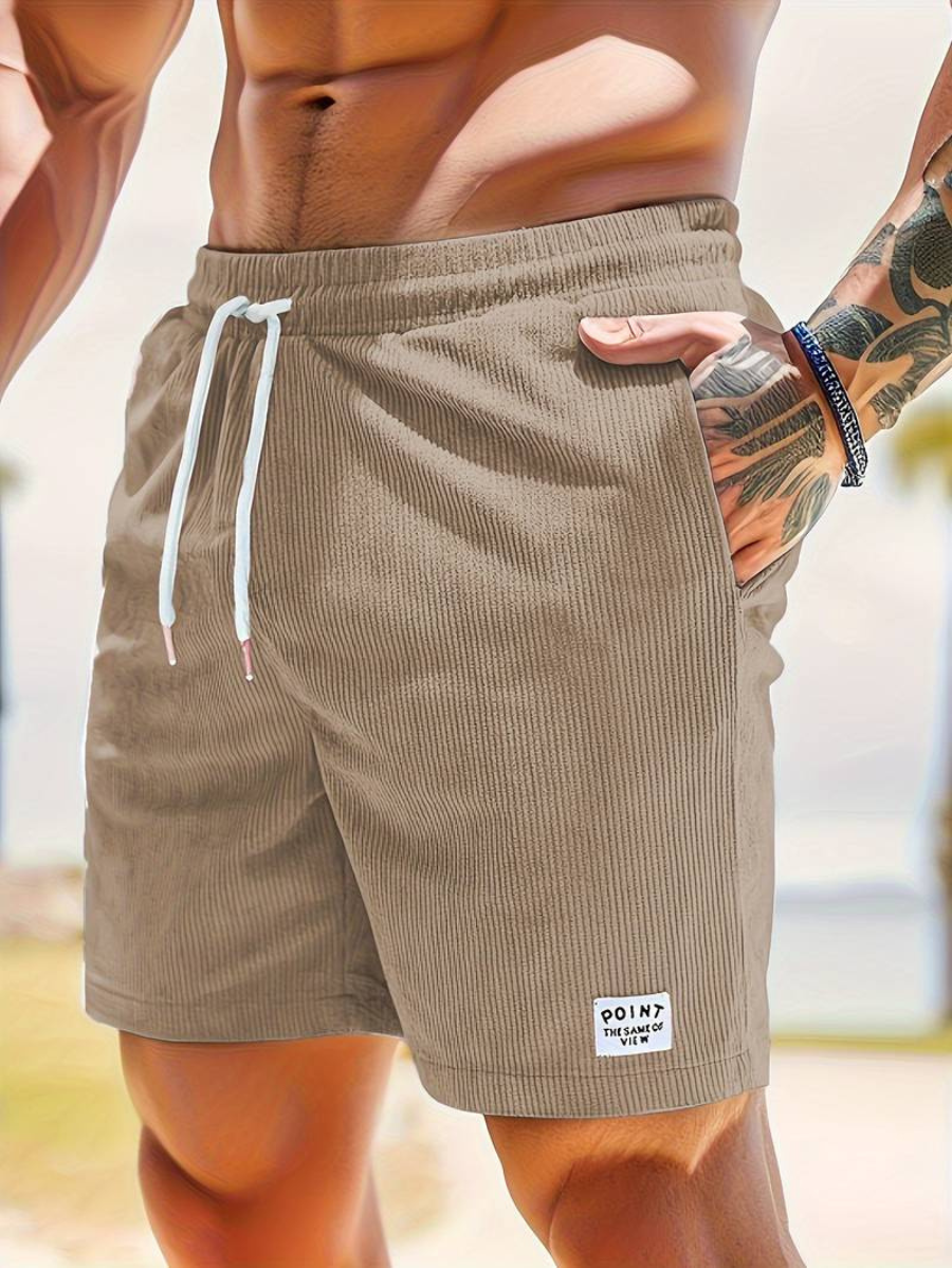 Men's Ribbed Shorts with Side Pockets and Drawstring Waist