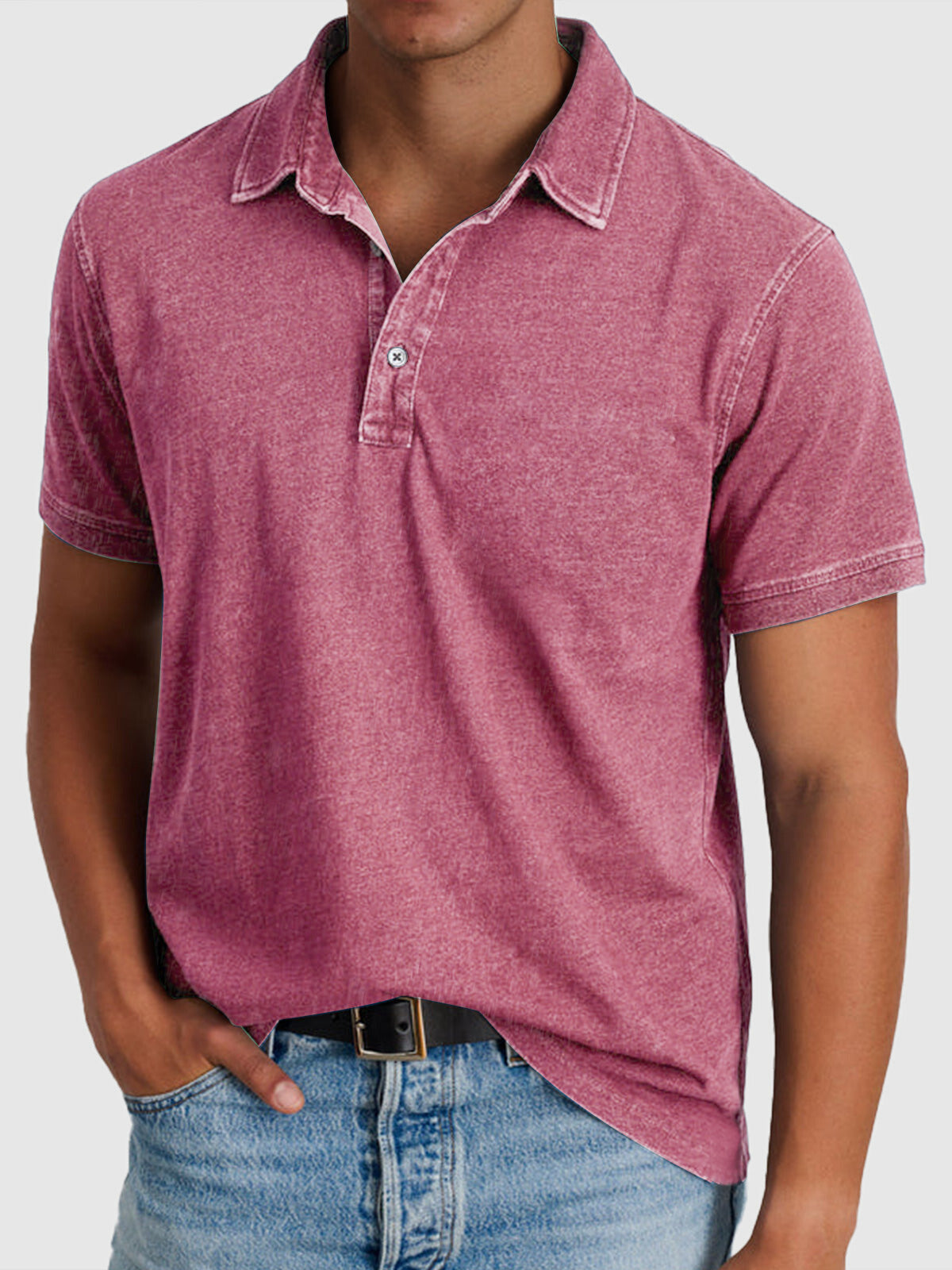 Men's Short Sleeve Polo Shirt with Button Collar Regular Fit