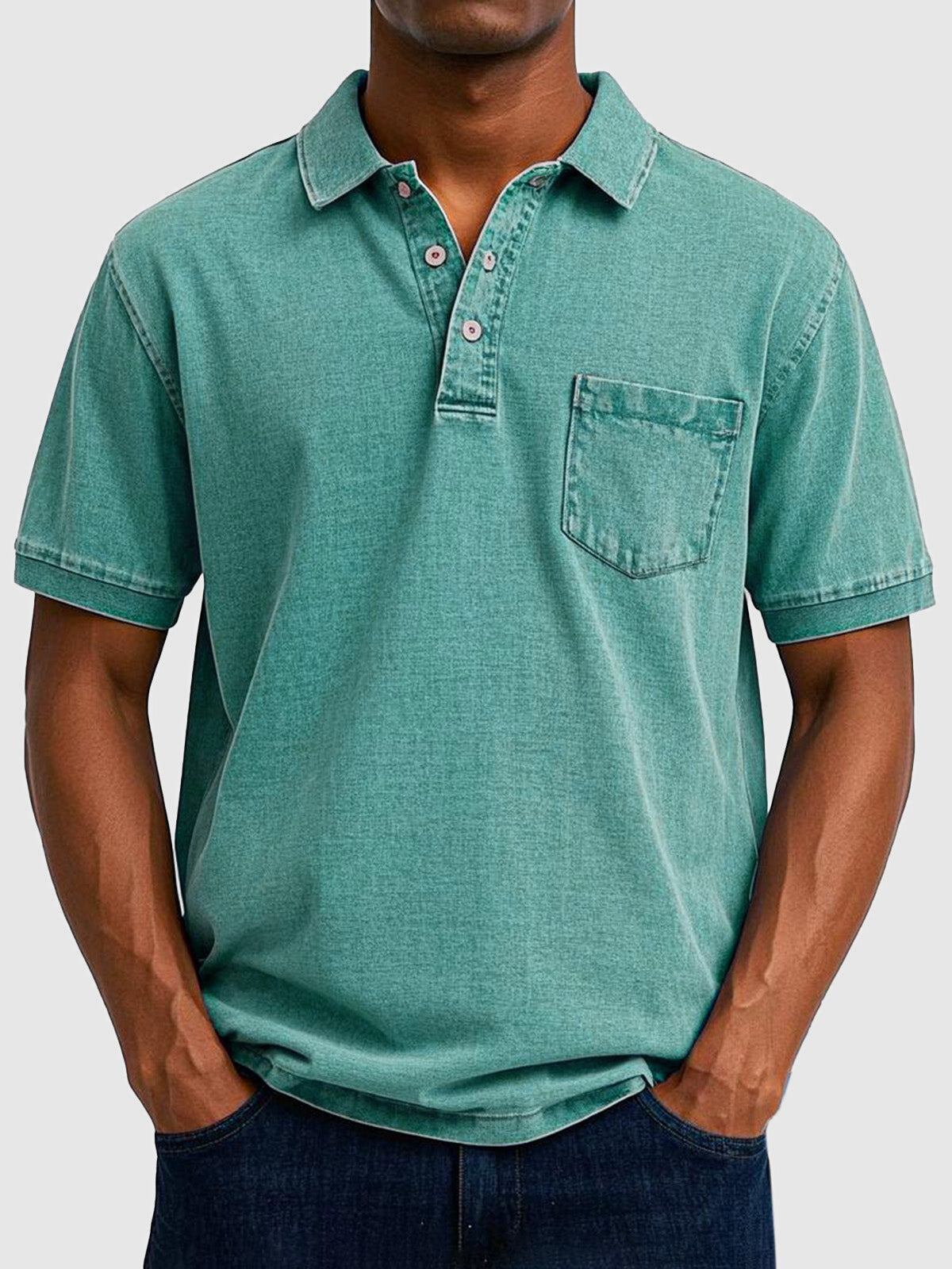 Men's Short Sleeve Polo Shirt with Collar and Chest Pocket