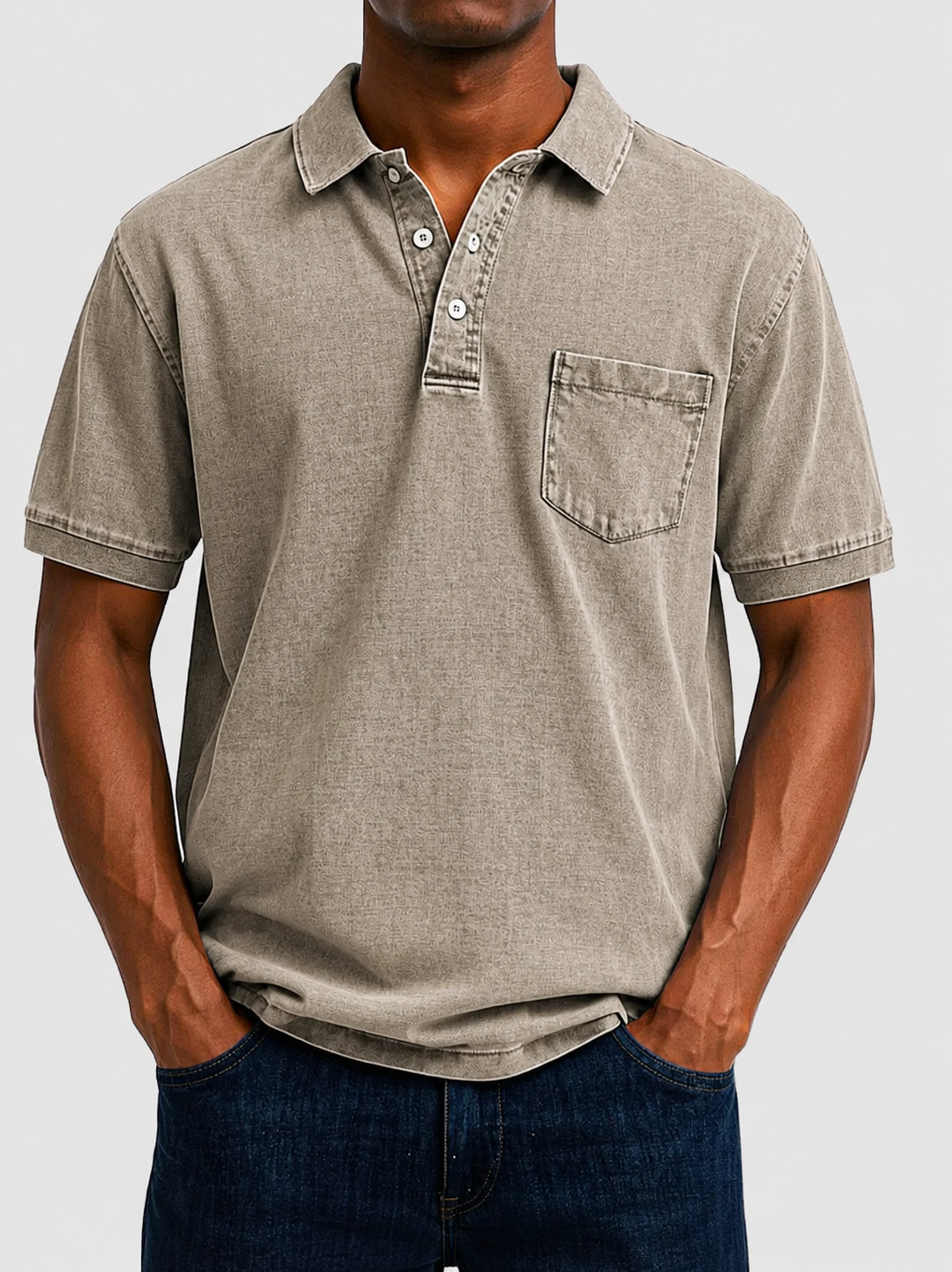 Men's Short Sleeve Polo Shirt with Collar and Chest Pocket