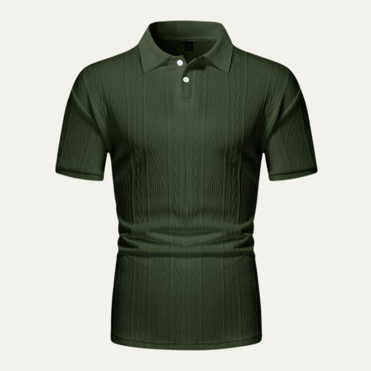 Men's Short Sleeve Polo Shirt with Diamond Texture and Button Collar
