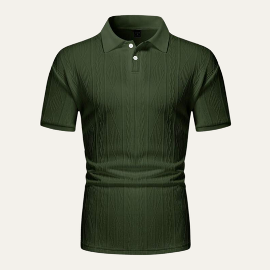Men's Short Sleeve Polo Shirt with Diamond Texture and Button Collar