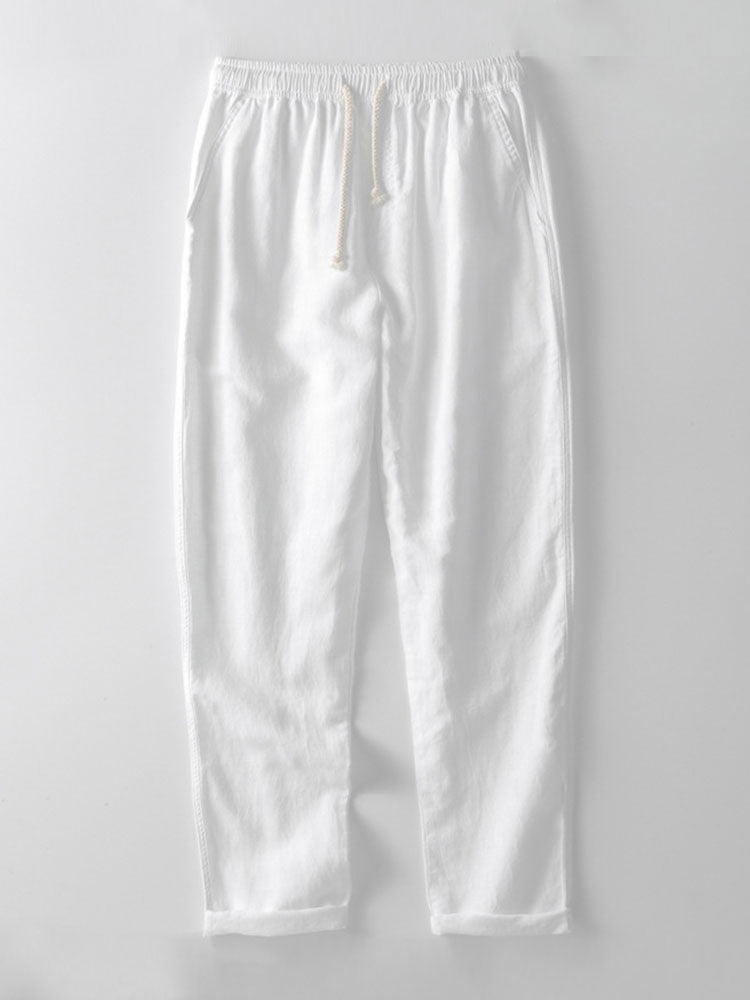 Men's Short Sleeve Shirt and Trousers Set with Button-Up and Drawstring Waist