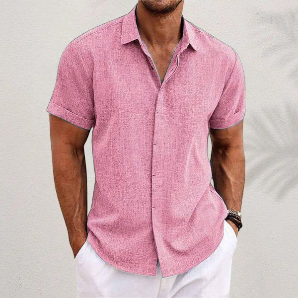 Men's Short Sleeve Shirt Regular Fit with Button Closure and Spread Collar