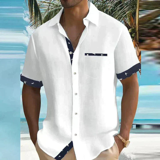 Men's Short Sleeve Shirt with Contrast Trim and Chest Pocket