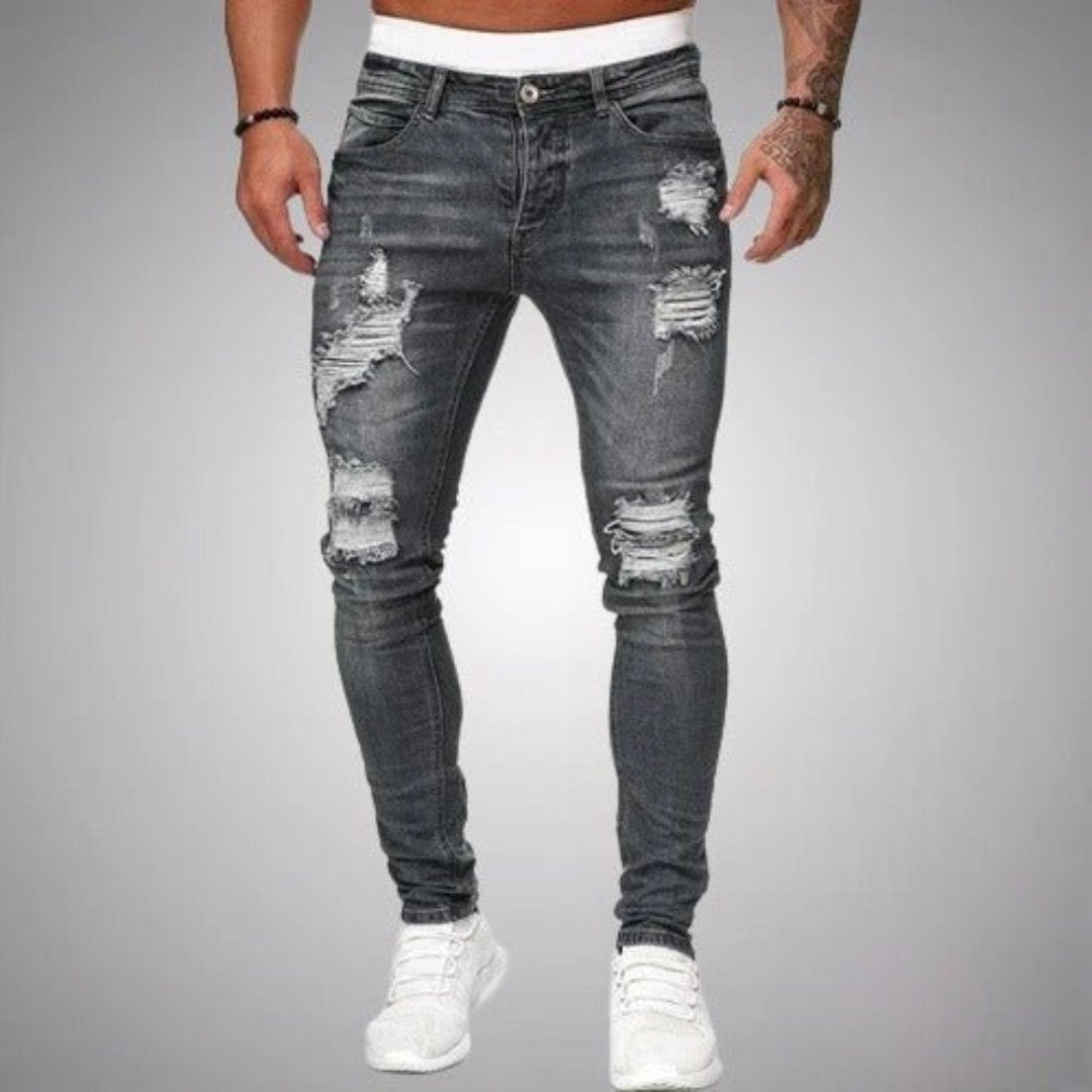 Men's Skinny Ripped Jeans with Distressed Detail