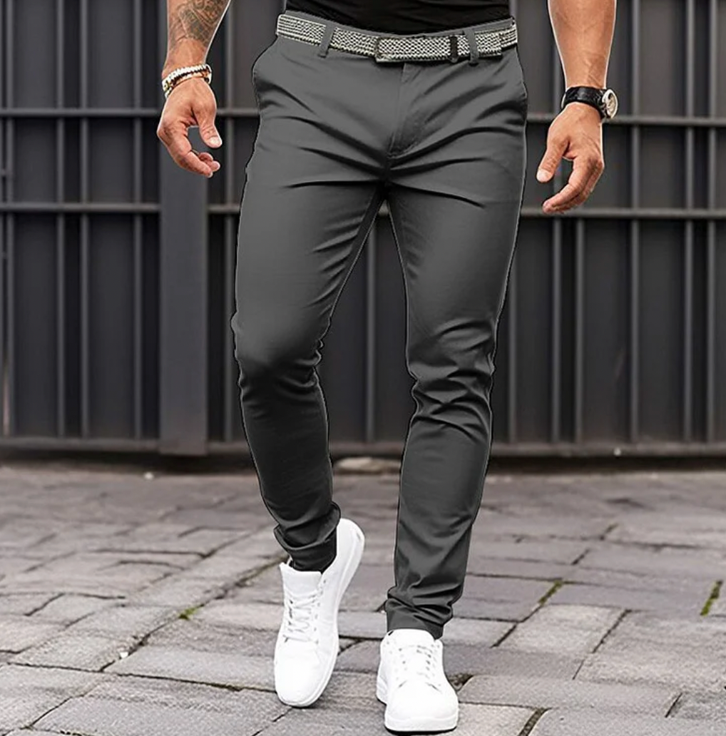 Men's Slim Fit Chino Trousers with Belt Loop Waistband