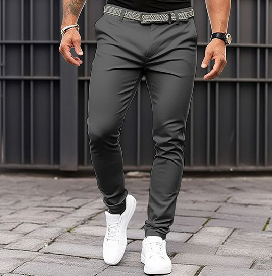 Men's Slim Fit Chino Trousers with Belt Loop Waistband