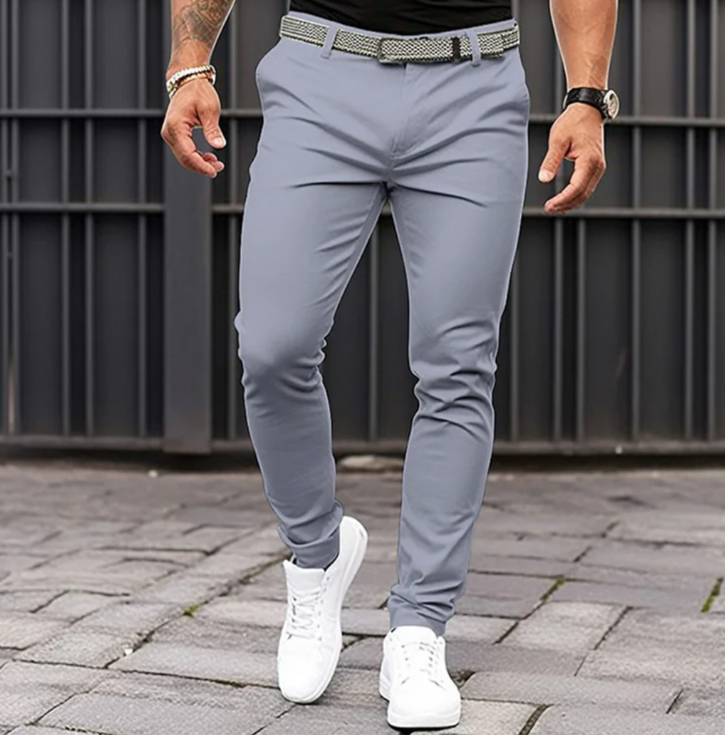 Men's Slim Fit Chino Trousers with Belt Loop Waistband