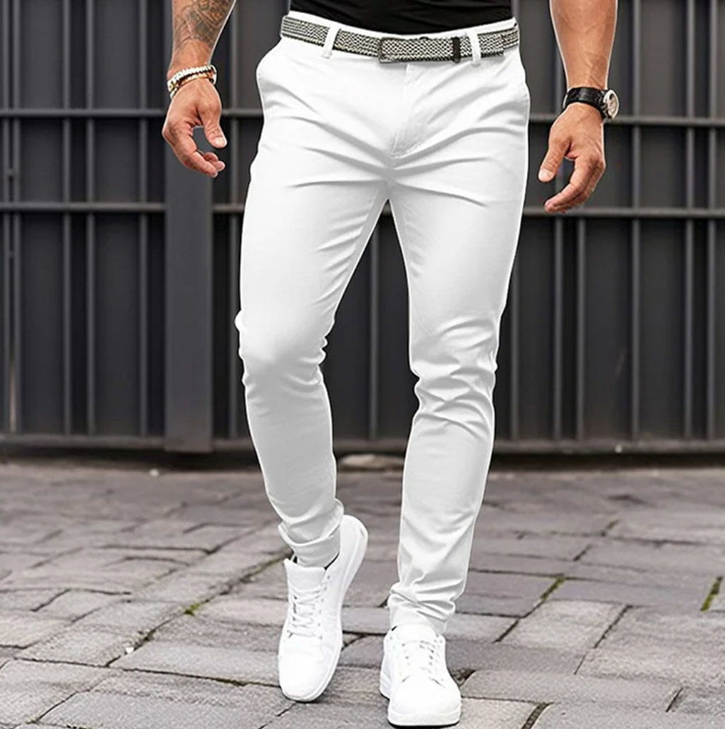 Men's Slim Fit Chino Trousers with Belt Loop Waistband