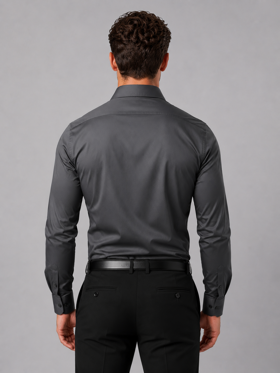 Men's Slim Fit Dress Shirt with Long Sleeves and Spread Collar