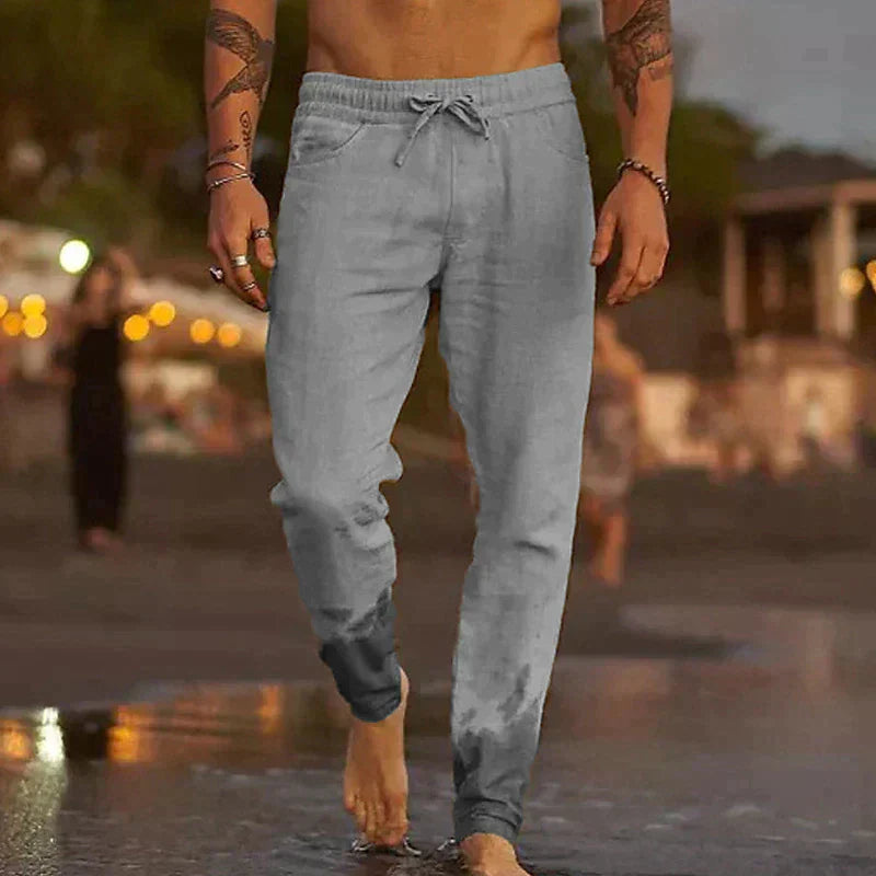 Men's Slim-Fit Trousers with Elastic Waist and Drawstring
