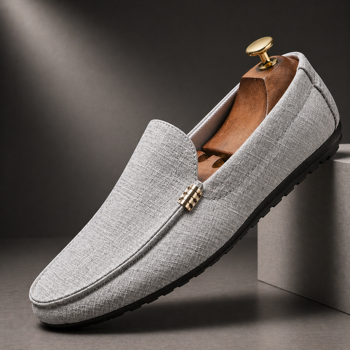 Men's Slip-On Loafers with Gold Metal Detail and Textured Upper