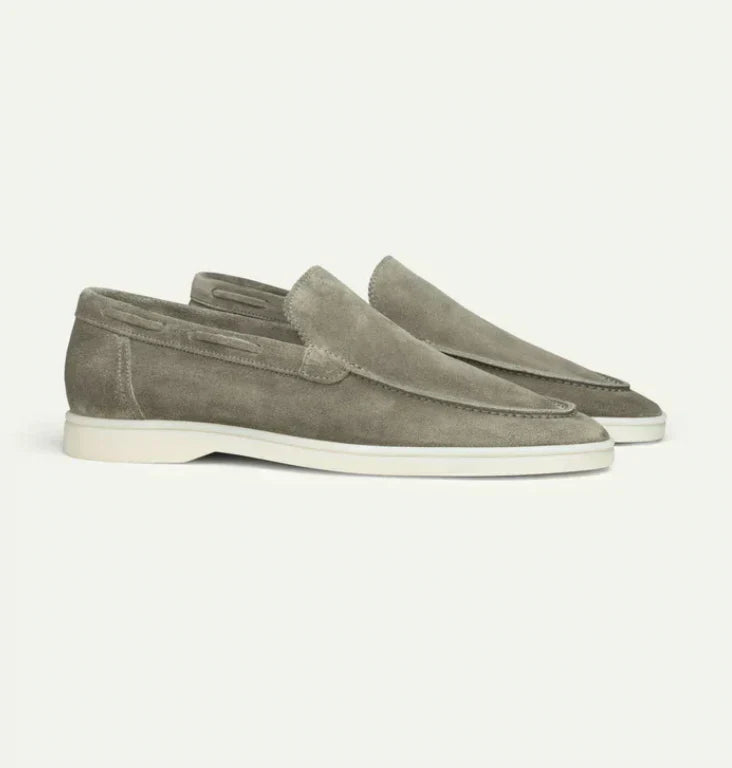 Men's Slip-On Loafers with Moc-Toe Stitching and White Sole