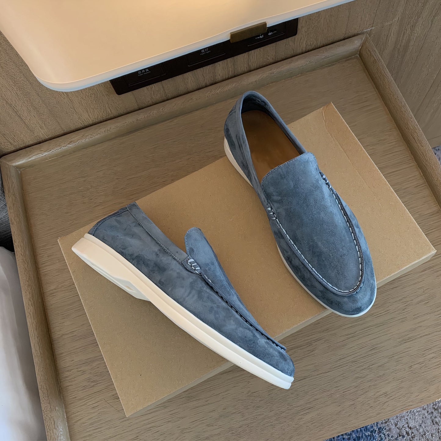 Men's Slip-On Loafers with White Sole and Moccasin Toe