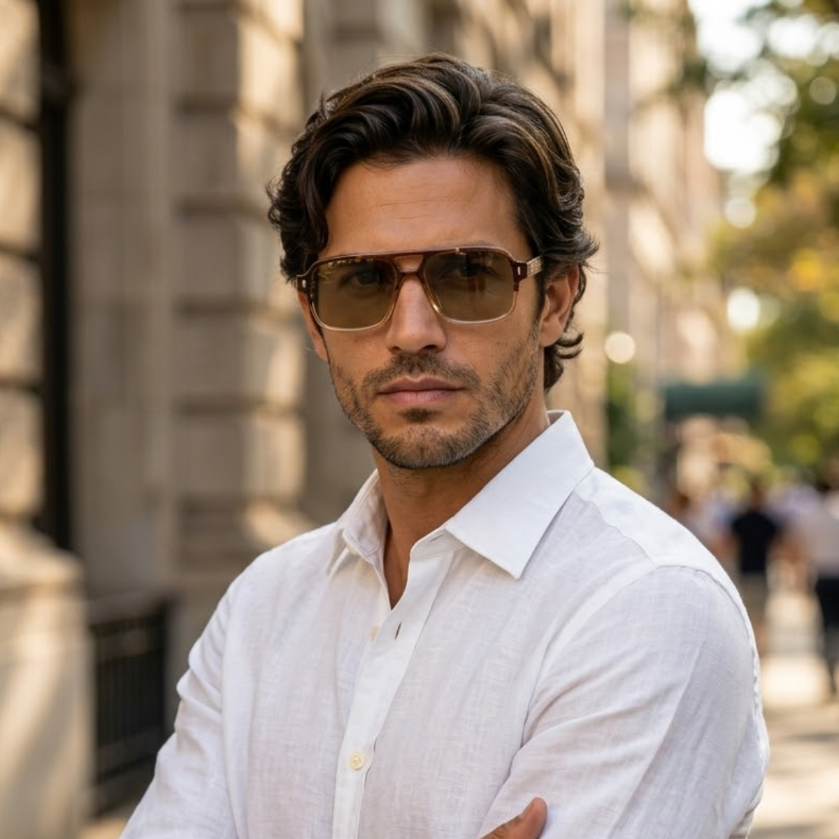 Men's Square Aviator Sunglasses with Transparent Frame and Double Bridge