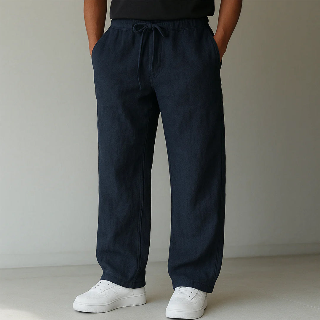 Men's Straight-Leg Trousers with Elasticated Waist and Side Pockets