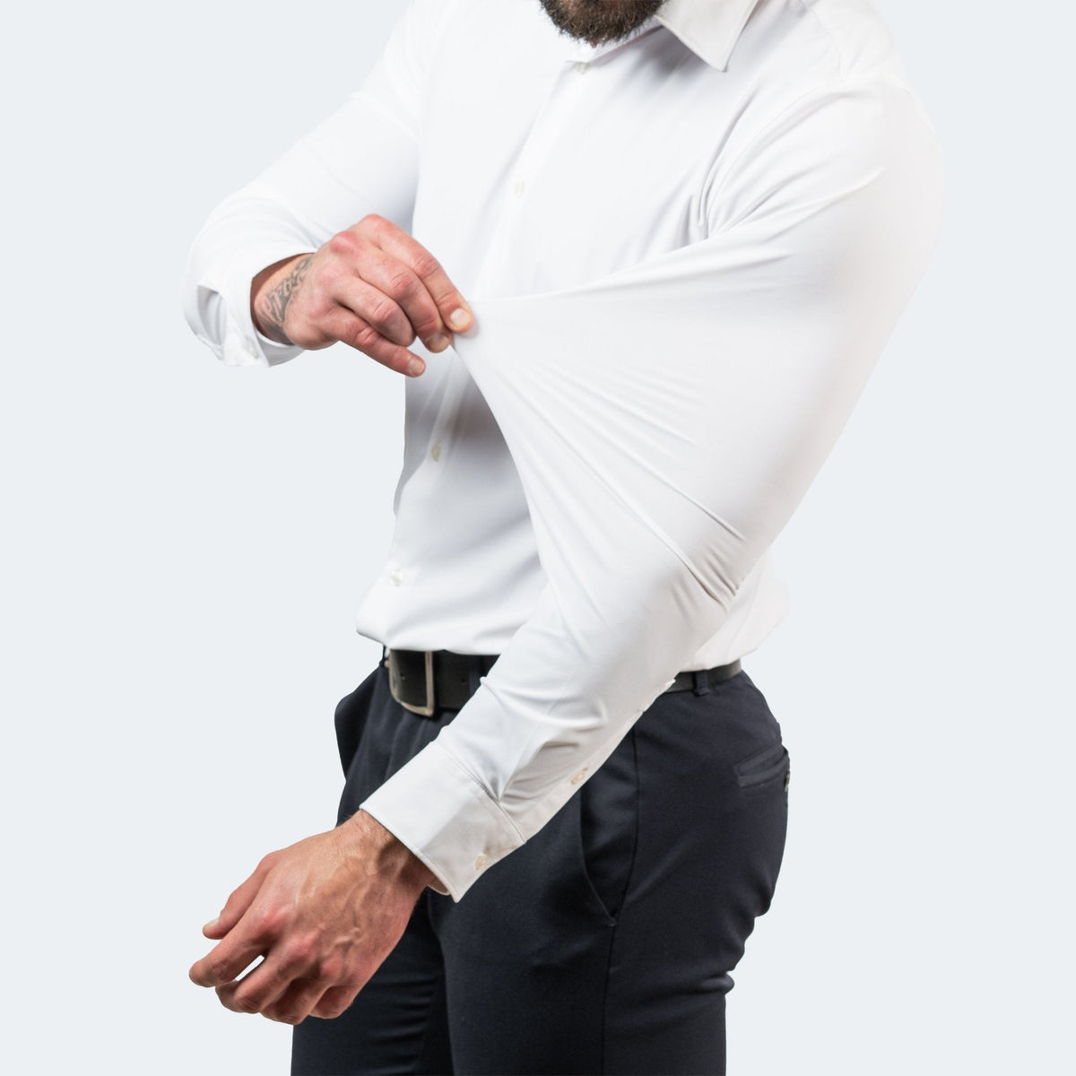 Men's Stretch Dress Shirt Long Sleeve with Slim Fit and Button Collar