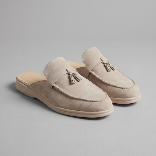 Men's Tassel Loafer Mules with Open Back and Metal Detail