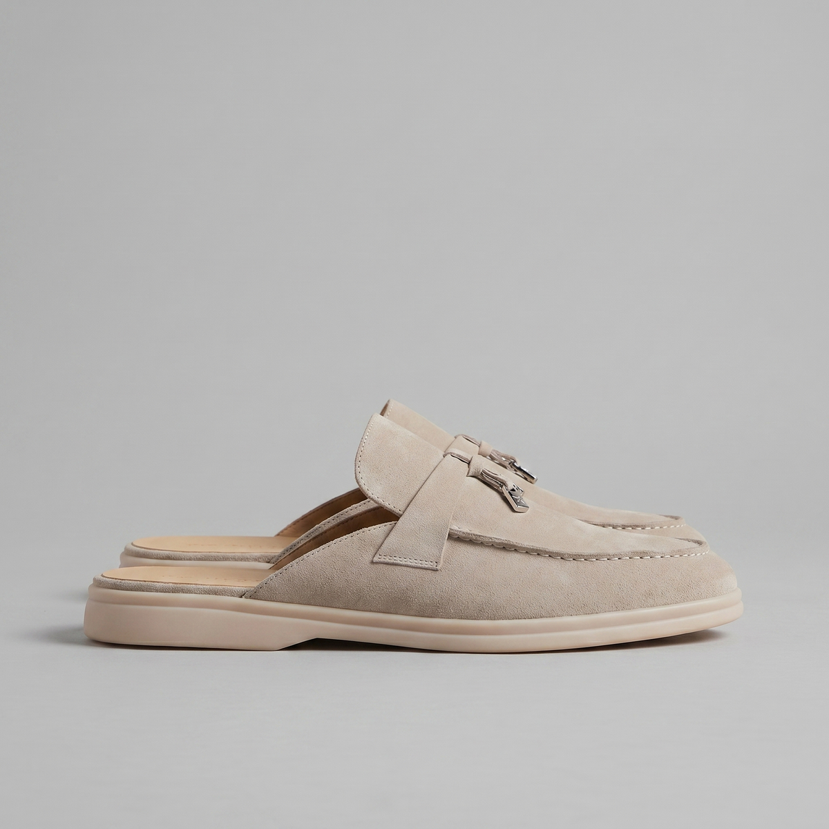 Men's Tassel Loafer Mules with Open Back and Metal Detail