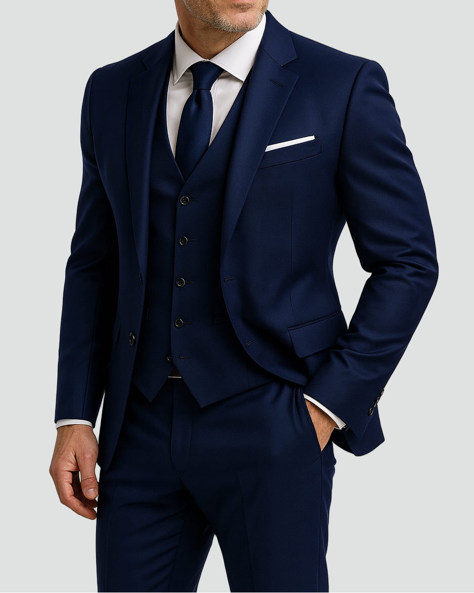 Men's Three-Piece Slim Fit Suit with Waistcoat and Notch Lapel