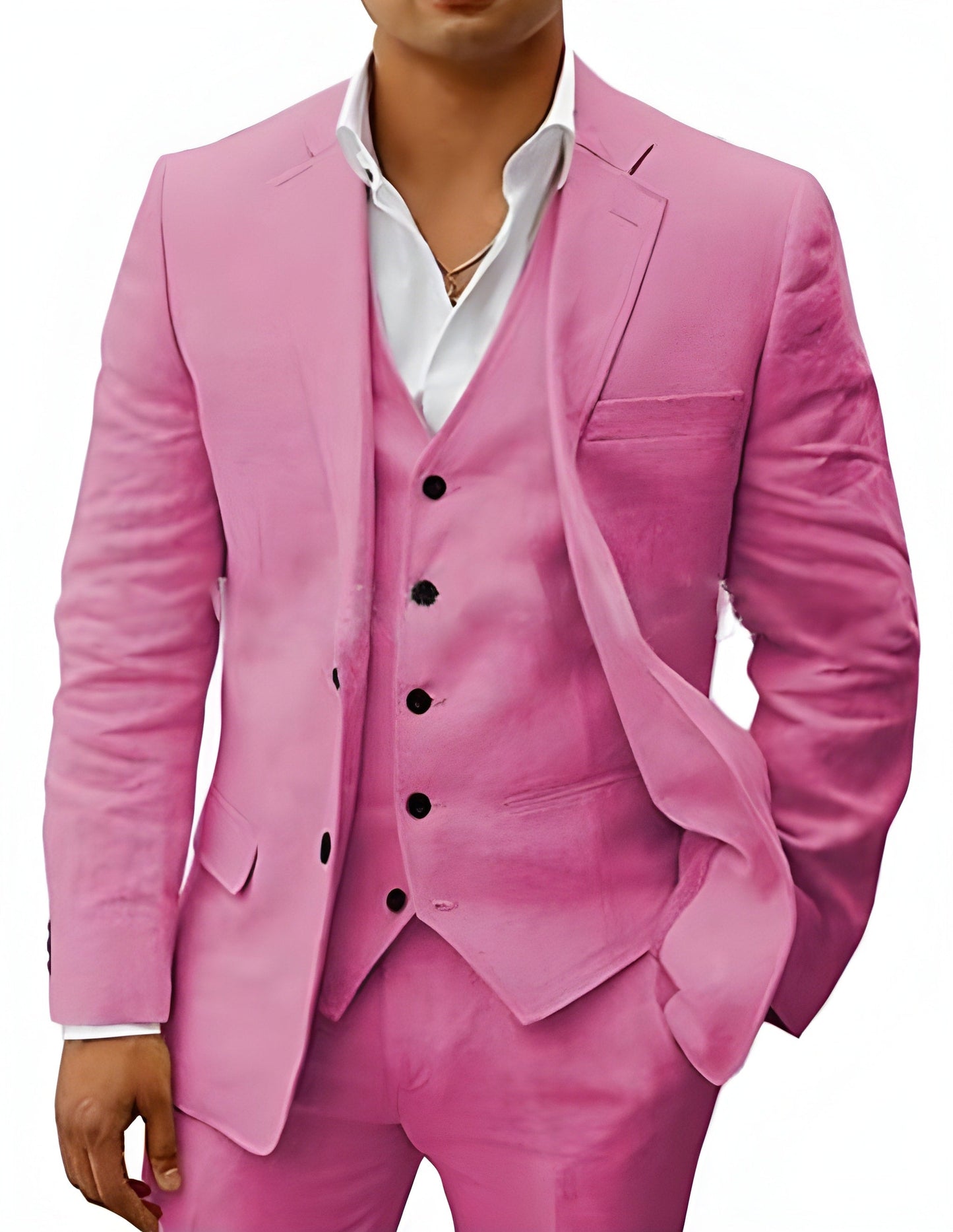 Men's Three-Piece Suit with Notch Lapel, Waistcoat and Trousers