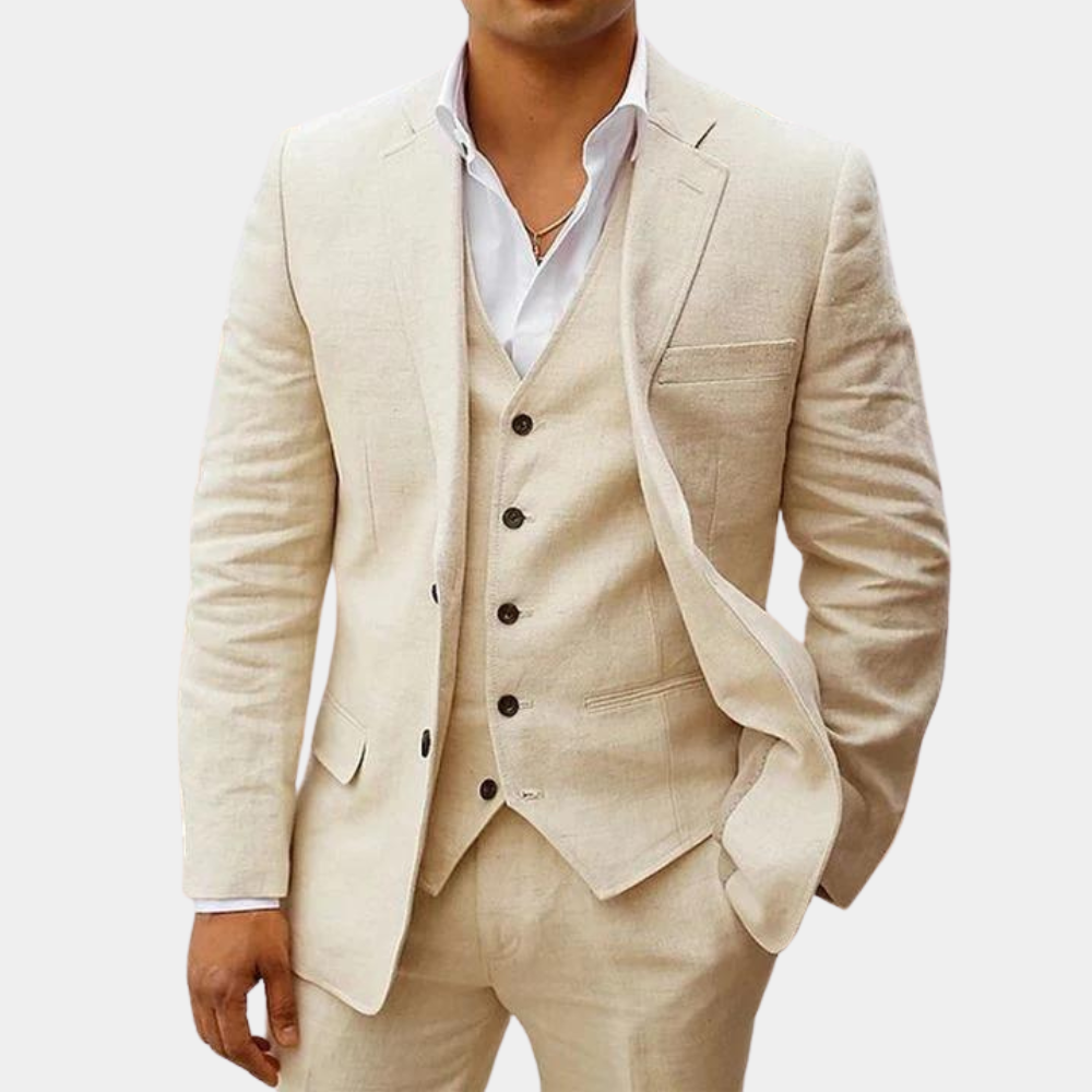 Men's Three-Piece Suit with Notch Lapel, Waistcoat and Trousers