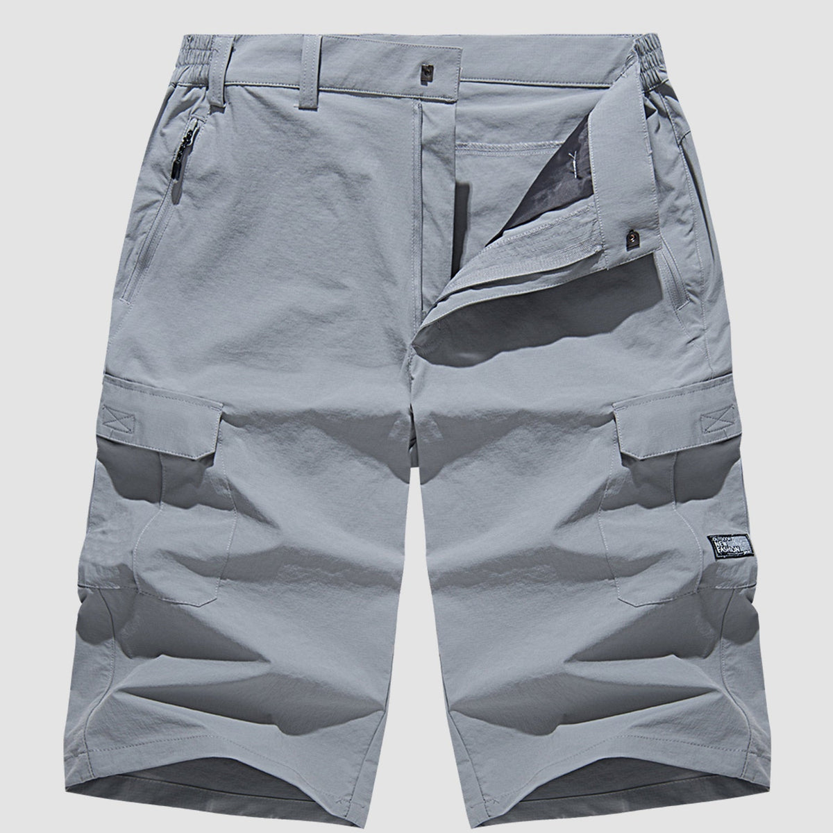 Men's Three-Quarter Cargo Shorts with Zip Pockets and Button Closure