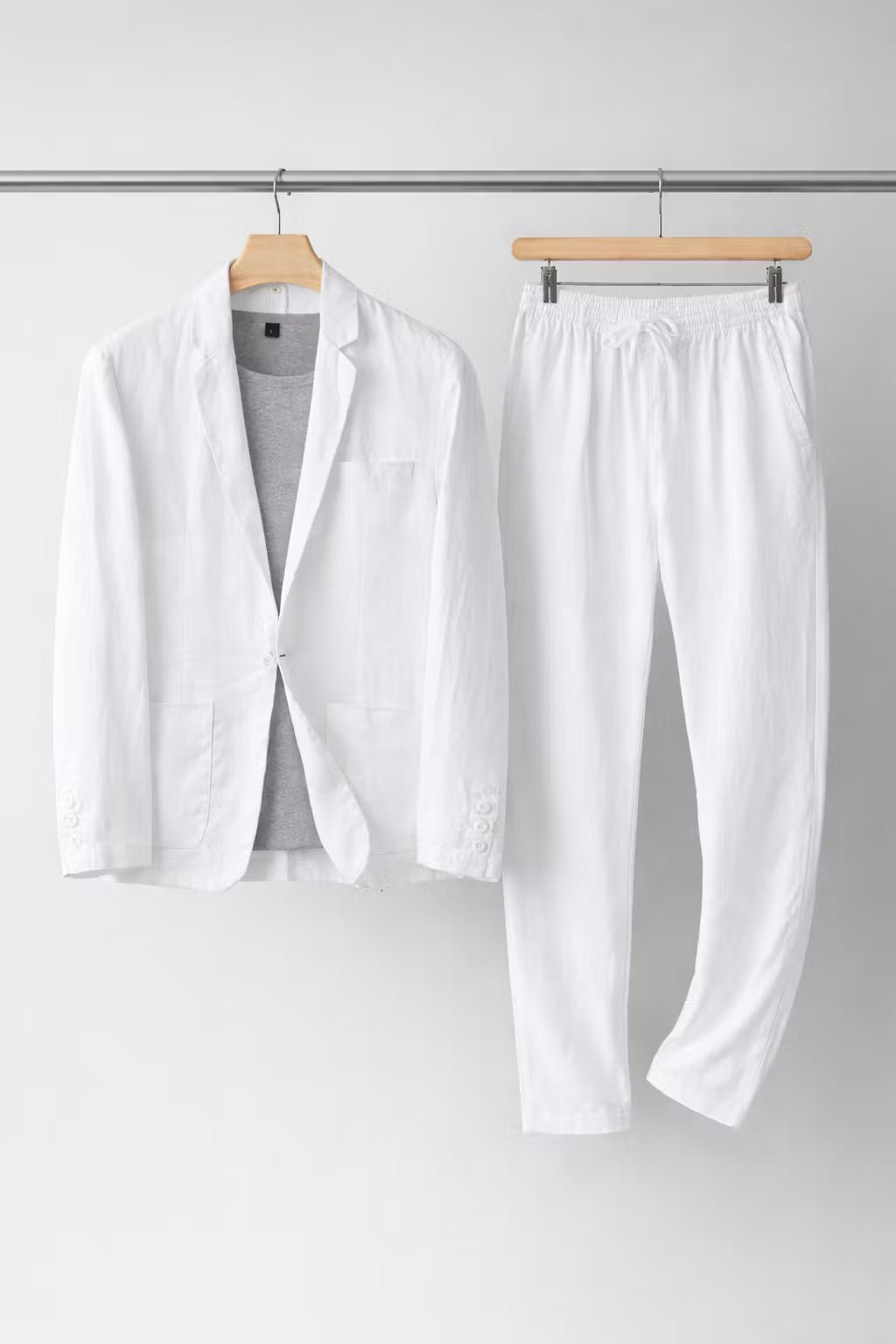 Men's Two-Piece Suit Set with Blazer and Relaxed Fit Trousers