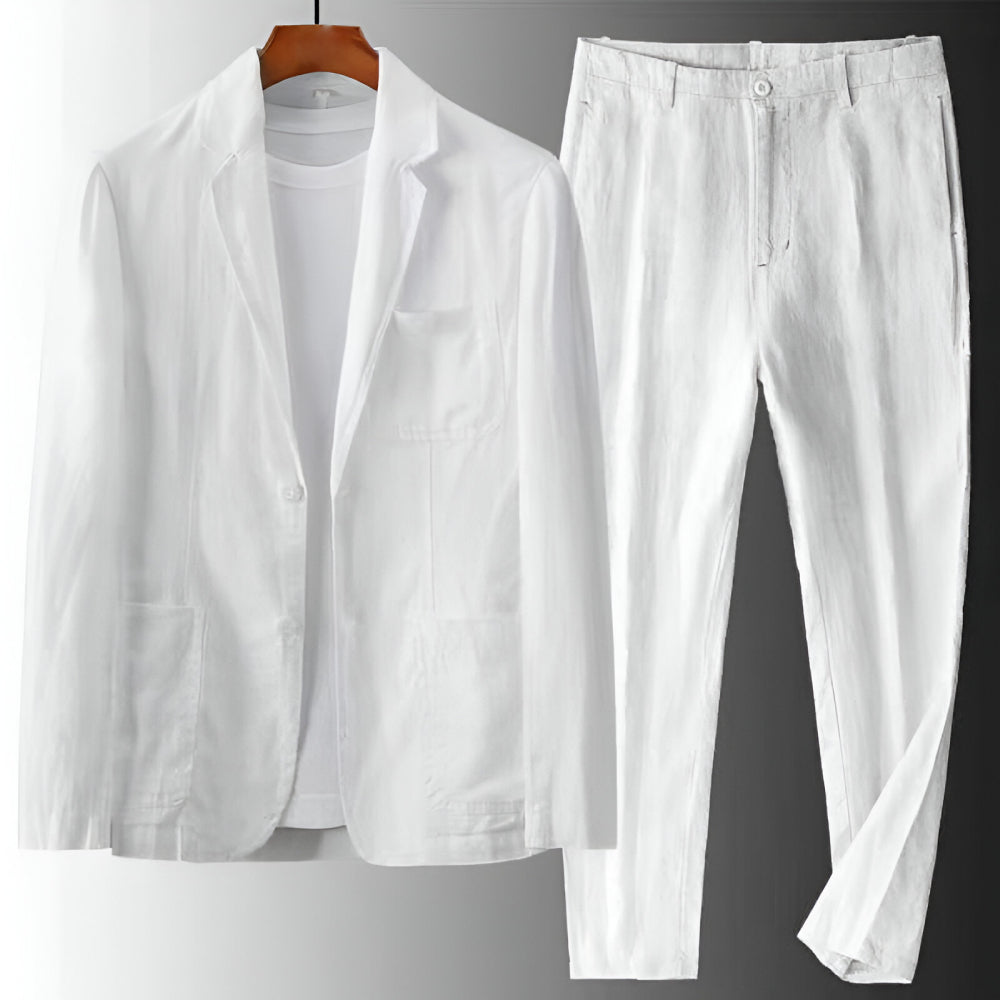 Men's Two-Piece Suit Set with Notch Lapel Blazer and Drawstring Trousers