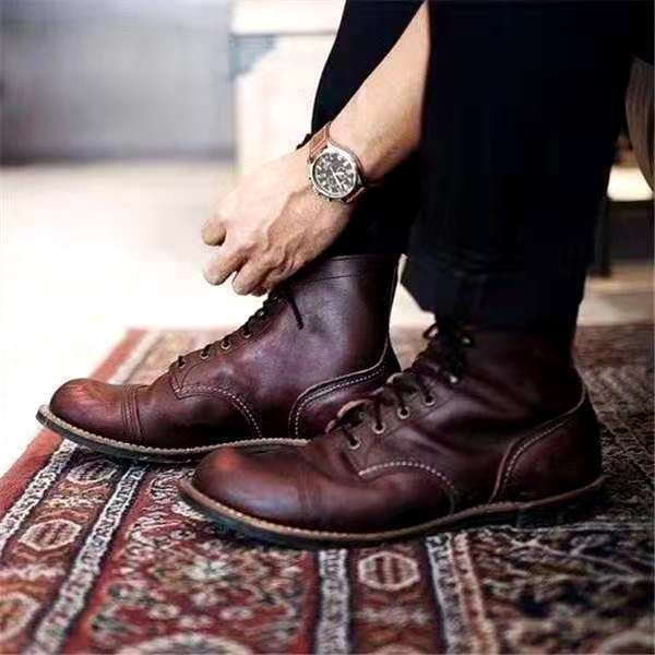 Men's Vintage Cap-Toe Ankle Boots with Lace-Up Closure