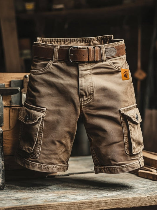 Men's Vintage Cargo Shorts with Multi-Pocket Design and Belt
