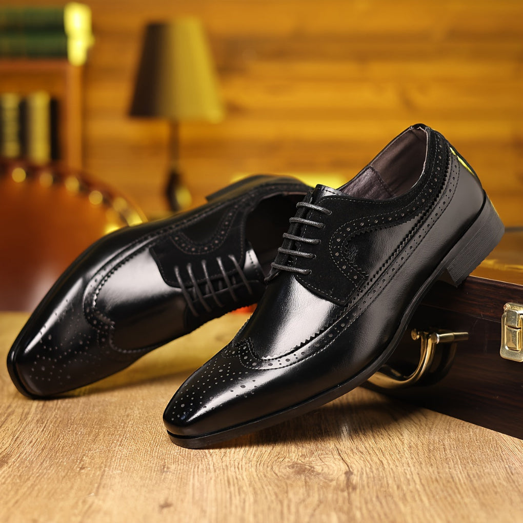 Men's Wingtip Brogue Derby Dress Shoes with Lace-Up Closure
