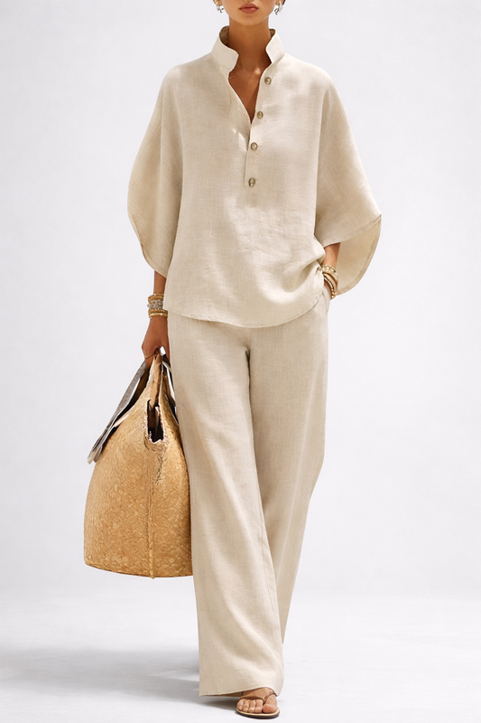 Wide Leg Trousers and Collared Top 2 Piece Set