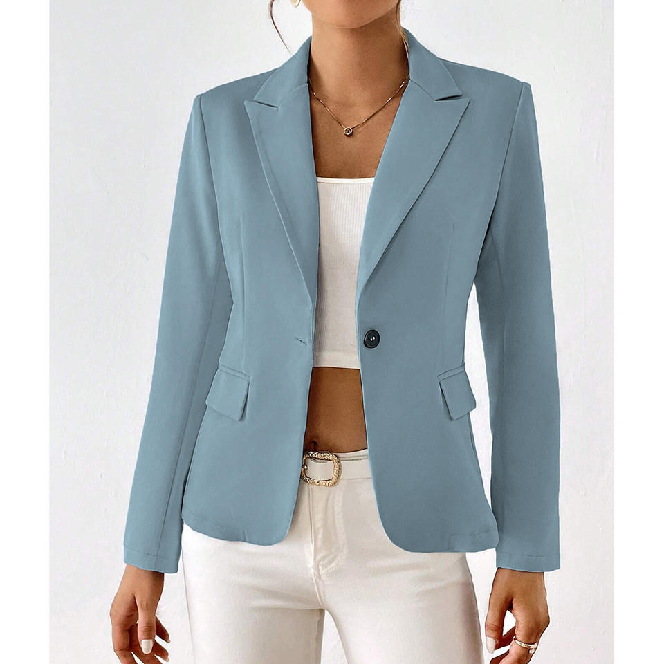Women's Blazer Long Sleeve Single Button with Notch Lapel and Slim Fit