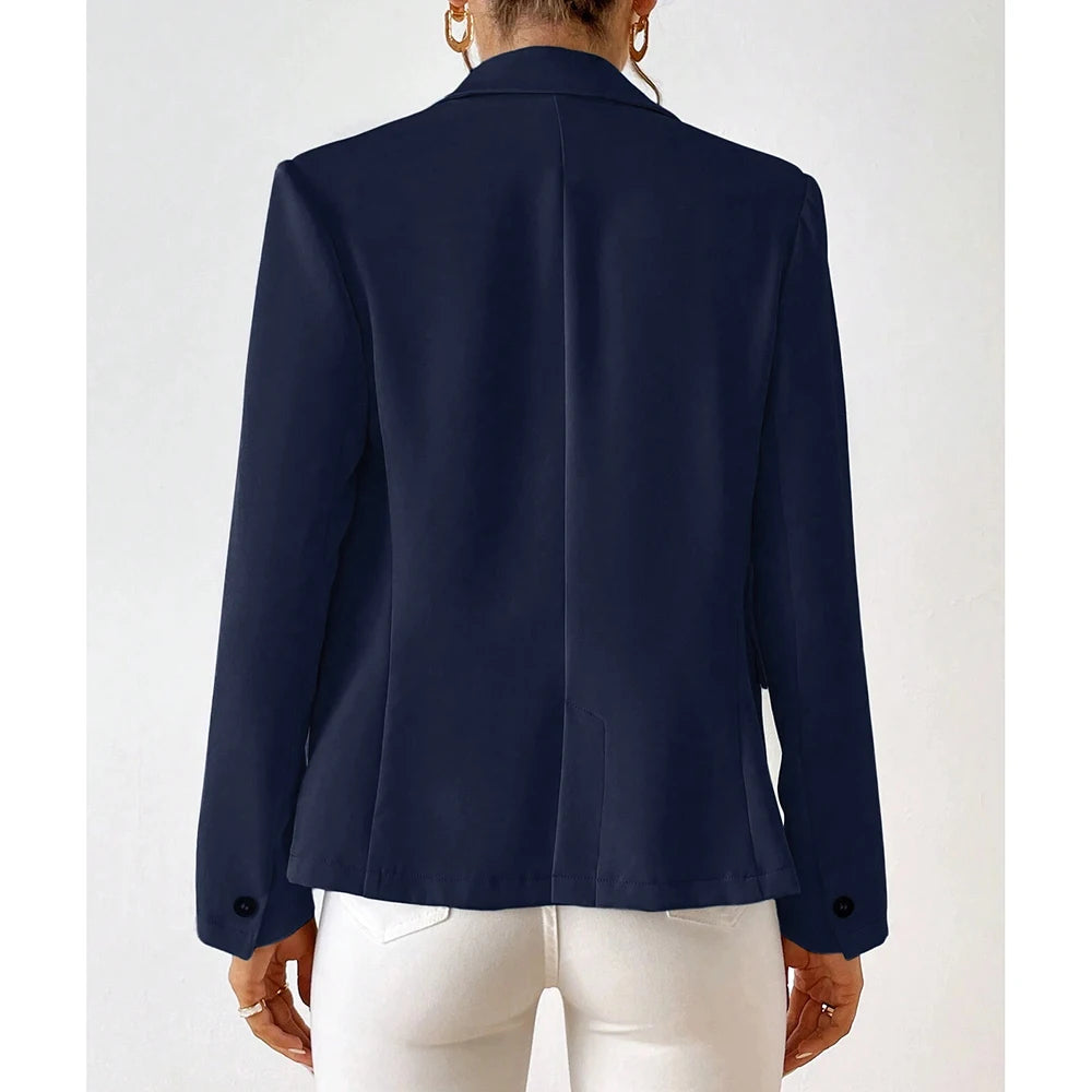 Women's Blazer Long Sleeve Single Button with Notch Lapel and Slim Fit