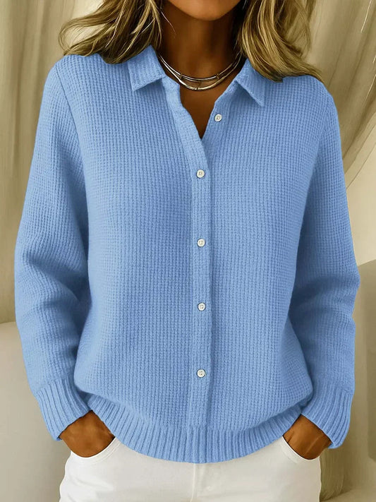 Women's Button-Front Cardigan with Long Sleeves and Collar