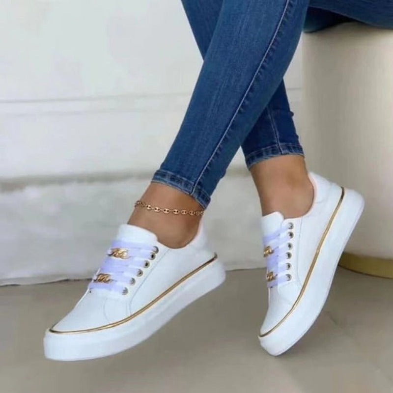 Women's Platform Sneakers with Lace-Up Closure and Metal Chain Detail