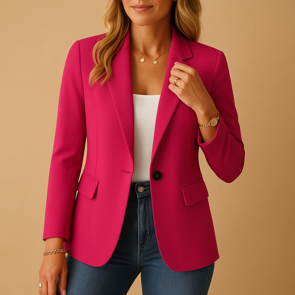 Women's Single-Breasted Blazer with Notch Lapel and Long Sleeves