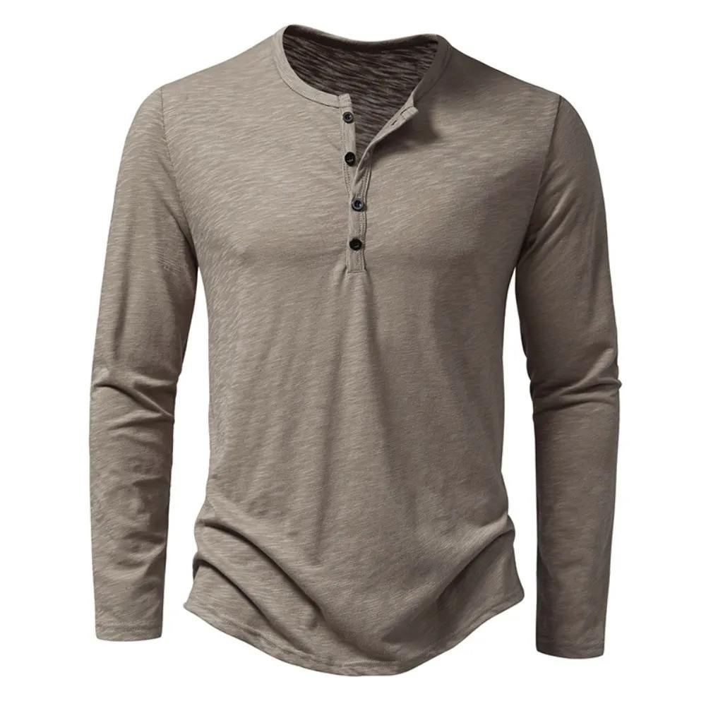 Men's Long Sleeve Henley Shirt with Button Neckline Slim Fit